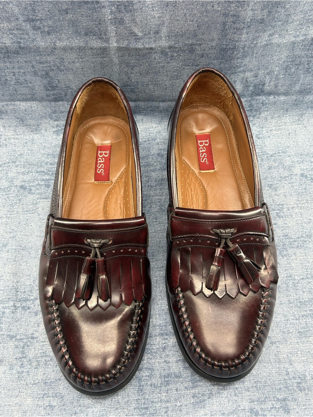 Bass Grammer leather Kiltie loafers wingtip Sz 10D burgundy retro men’s business